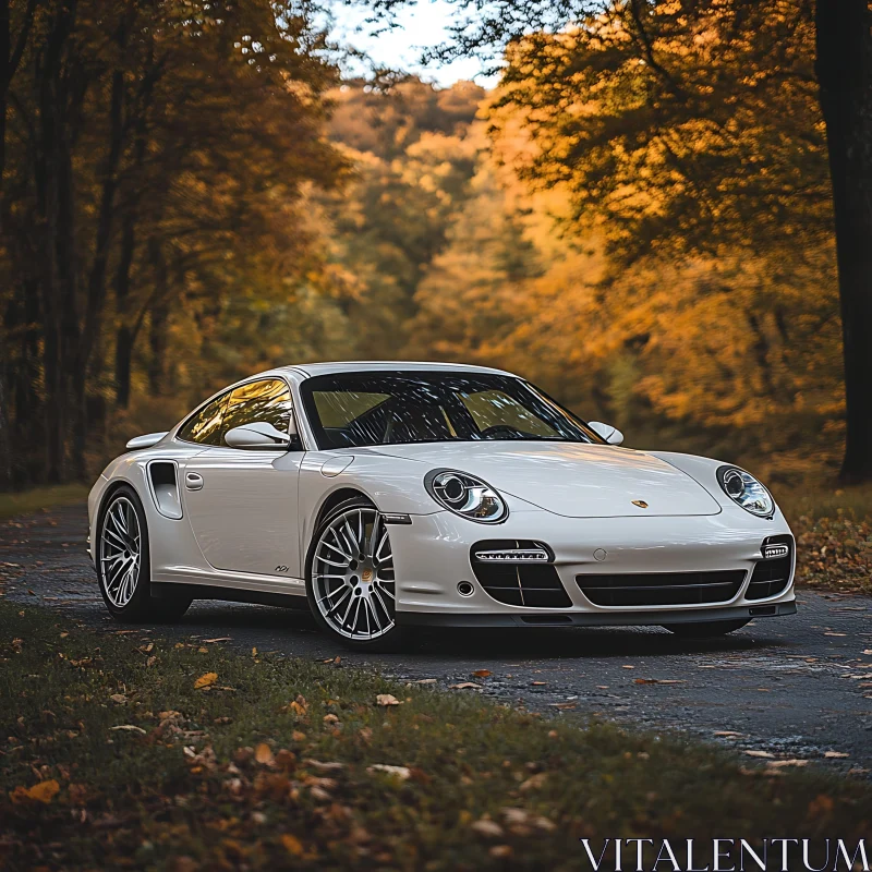 Luxury Car in Autumn Forest AI Image