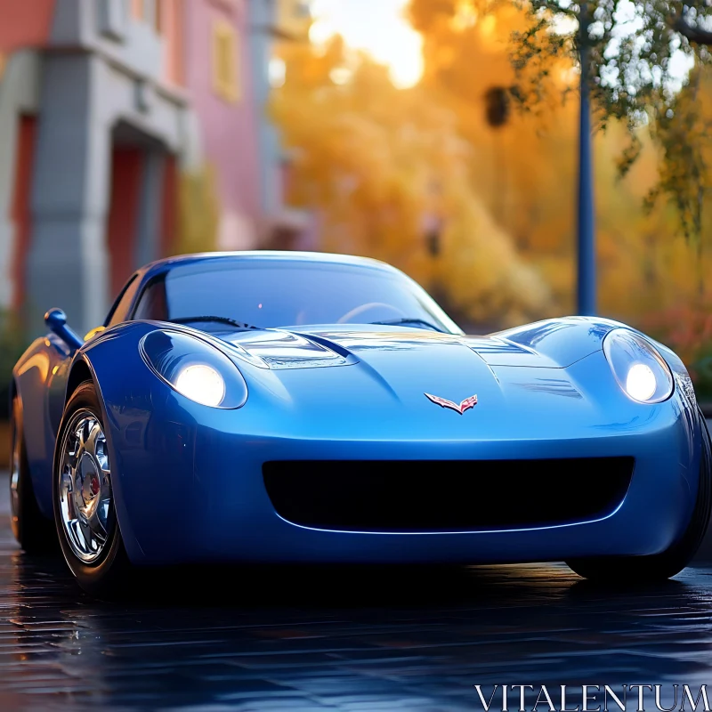 Elegant Blue Sports Car with Chrome Wheels AI Image