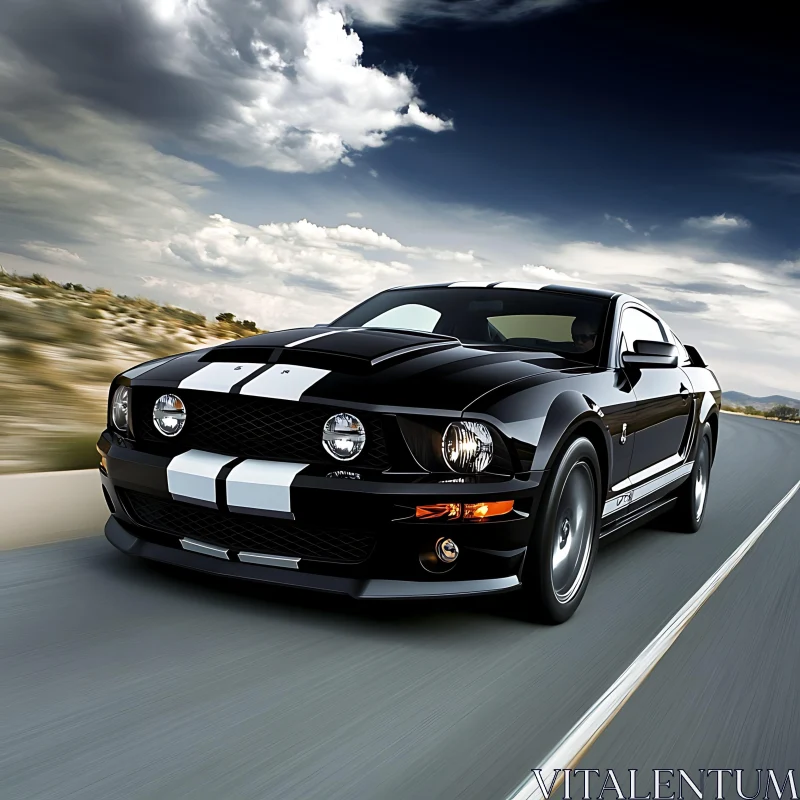 AI ART Black Sports Car Racing on Deserted Highway