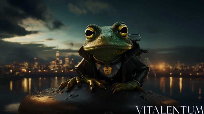 Charming Frog in Urban Caricature: A Matte Painting AI Image