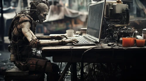 Post-Apocalyptic Robotic Scene: A Gritty Fusion of Technology and Fantasy