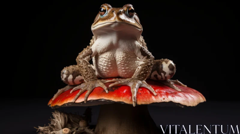 Surreal Monochrome Asiatic Toad on Mushroom - Captivating Wildlife Imagery AI Image