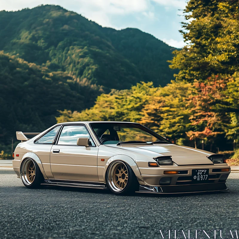 Classic Car Surrounded by Lush Greenery AI Image