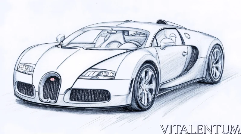 Detailed Drawing of a Luxury Sports Car - Automotive Art AI Image