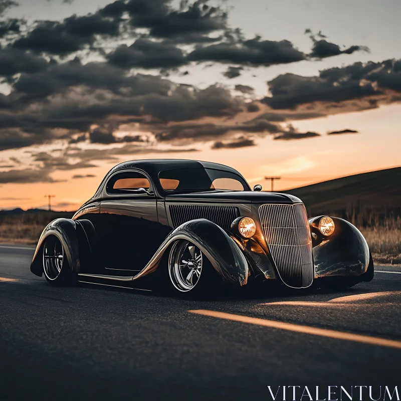 Vintage Car Illuminated by Sunset AI Image