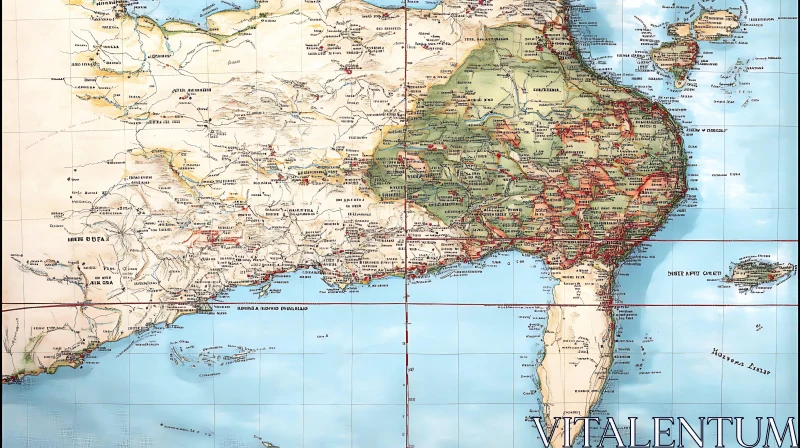 Historical Cartography Map with Detailed Geographical Features AI Image