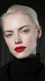 Captivating Woman with Black Turtle Neck and Red Lips