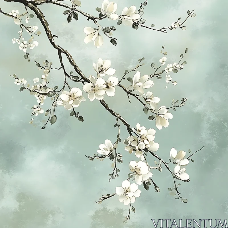 White Blossoming Branch Illustration AI Image