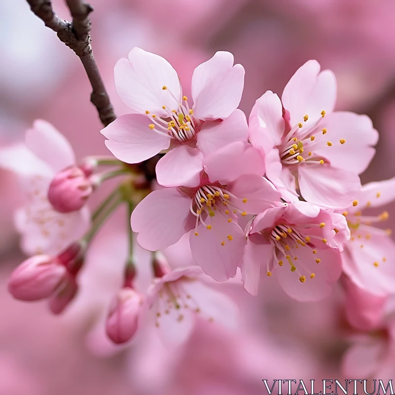 Close-Up of Pink Cherry Blossom Flowers AI Image