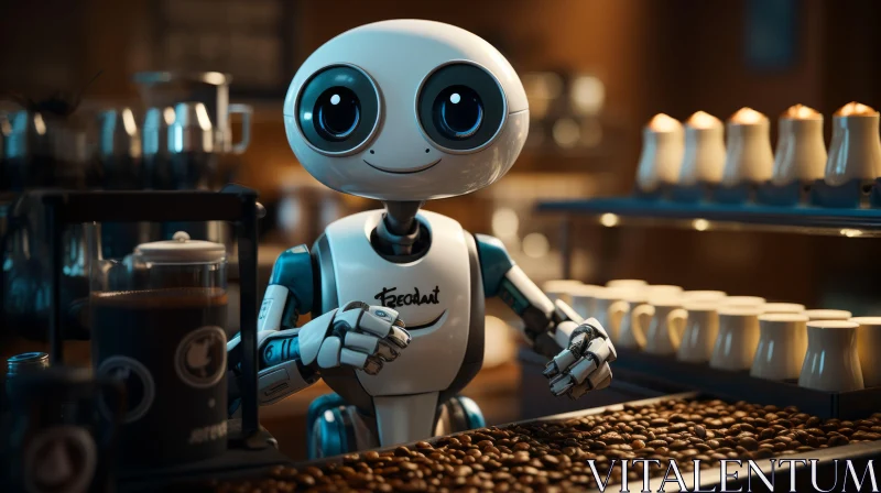 Robo Barista: Coffee Shop Antics in a Futuristic Style AI Image