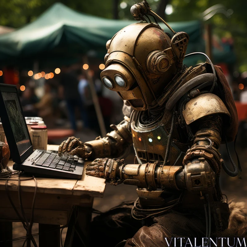 Vintage Robot in Dieselpunk Setting: A Blend of Past and Future AI Image
