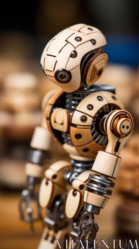 AI ART Wooden Robot Figurine - A Fusion of Traditional Craftsmanship and Future Aesthetics