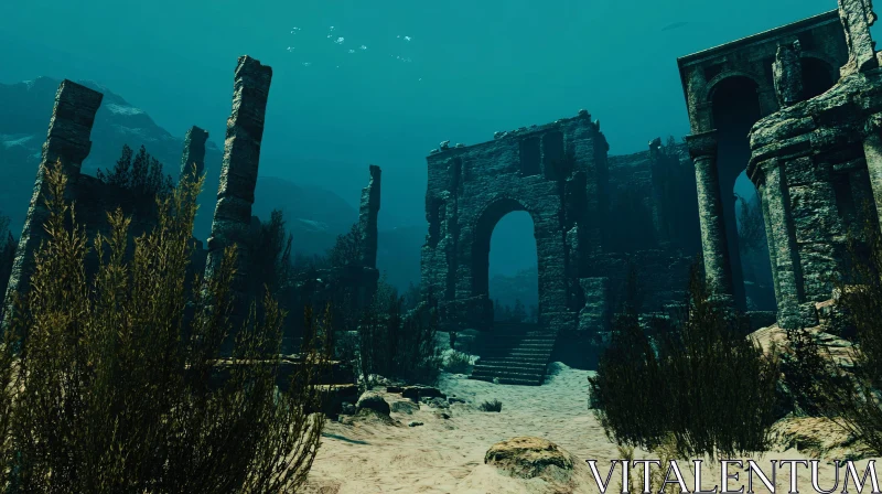 Submerged Ancient City Ruins AI Image