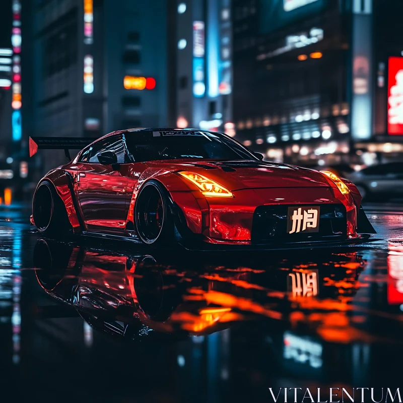 AI ART Sleek Red Car in a Neon Cityscape