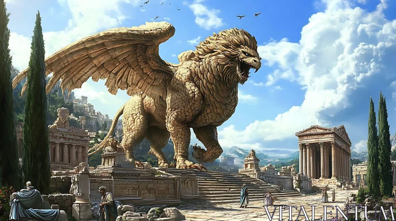 Colossal Griffin Statue in a Historical Greek Setting AI Image