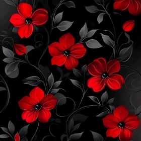 Red and Black Floral Art