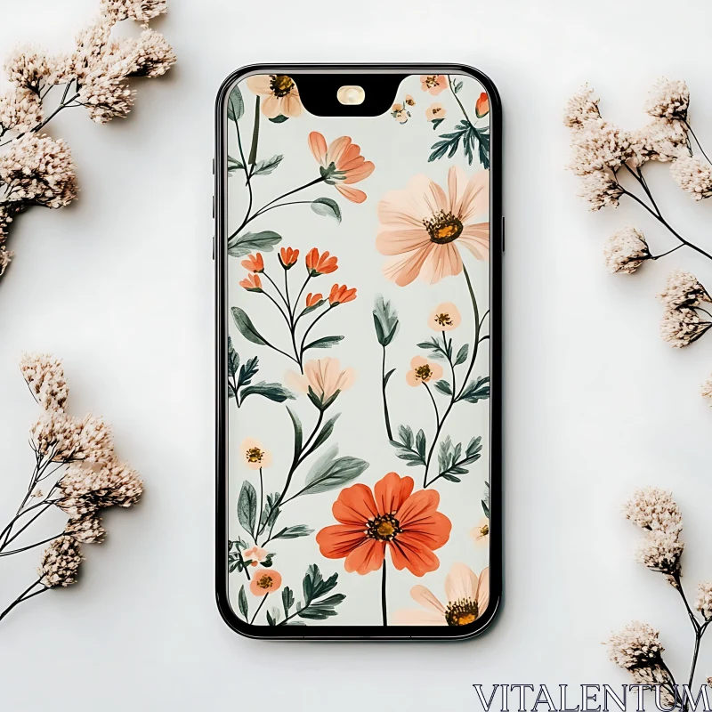 Floral Phone Background and Dried Blossoms AI Image