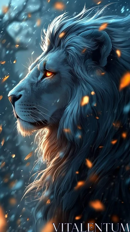 Enchanting Lion Portrait with Fiery Embers AI Image