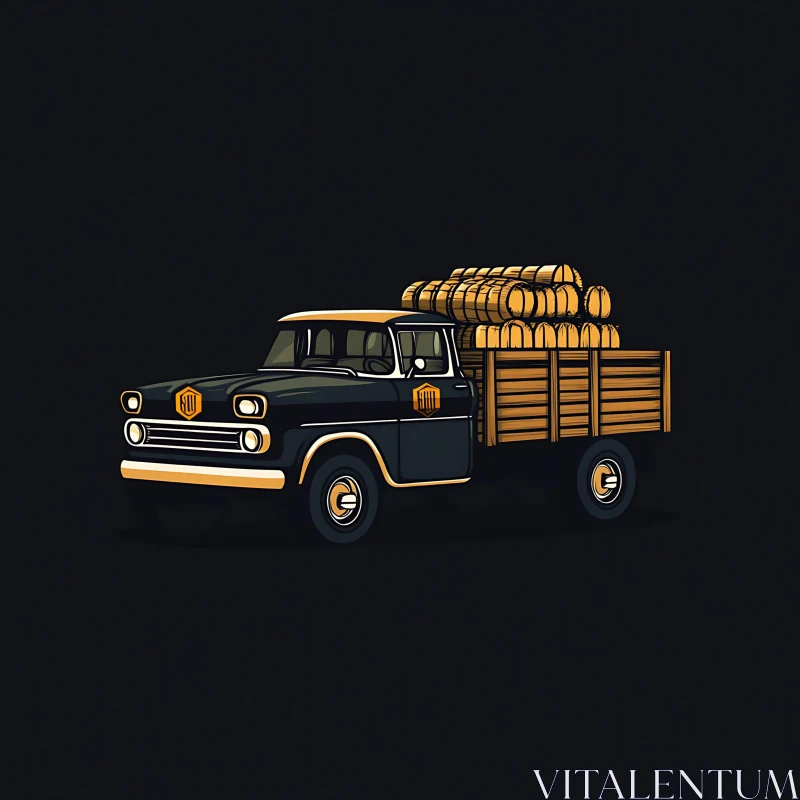 Classic Truck with Barrels Digital Art AI Image