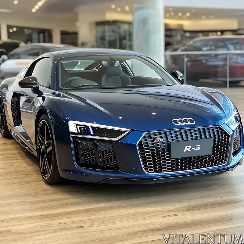 Luxury Blue Sports Car Displayed Indoors AI Image