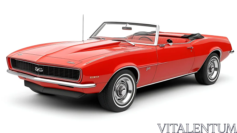 Vintage Muscle Car in Red with Convertible Top AI Image