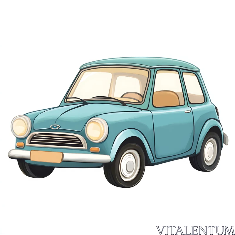 Charming Vintage Blue Compact Car Illustration AI Image