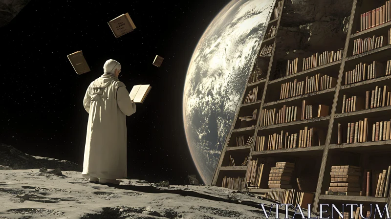 Books and Earth in Space Surrealism AI Image