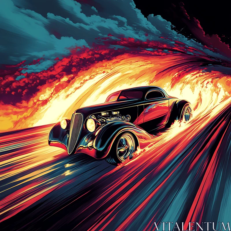 Vintage Car in Flames AI Image