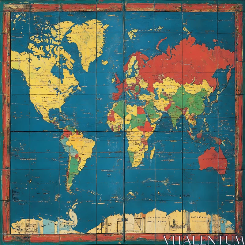 Colorful Antique World Map Depiction AI Image