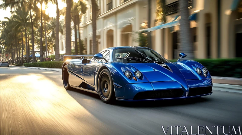 Luxurious Blue Supercar in Urban Setting AI Image