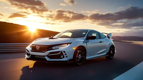 High-Performance Car on Track at Dusk