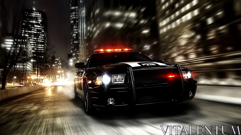 Night Patrolling: Police Car in Action AI Image