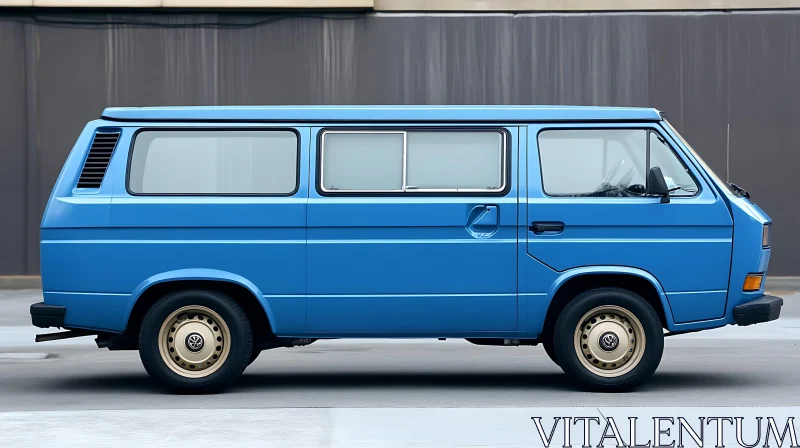 Classic Blue Van in Urban Setting AI Image