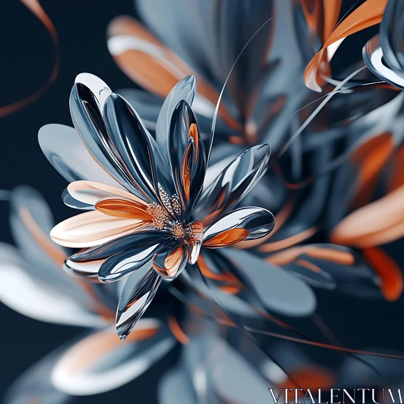 Modern Abstract Flower with Metallic Petals AI Image