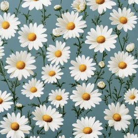 White Petaled Flowers with Green Stems on a Blue Background