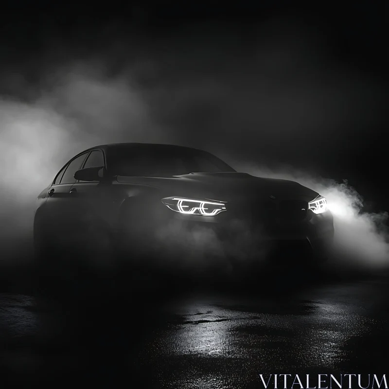 Enigmatic Black Vehicle in Dense Fog AI Image