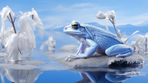 Blue Frog in Lake: A Tranquil Nature-Inspired Art