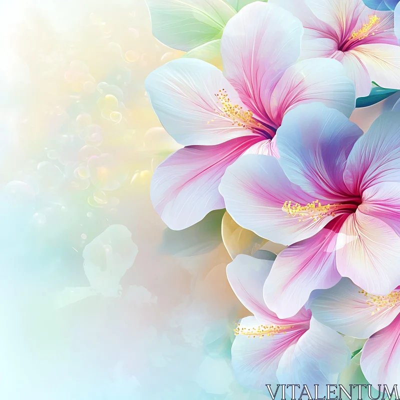 Pastel Colored Hibiscus Flowers AI Image