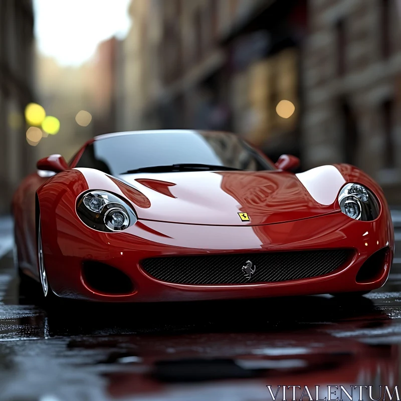 Luxury Red Sports Car in Urban Setting AI Image