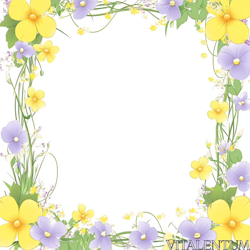 AI ART Pastel Yellow and Purple Flower Border