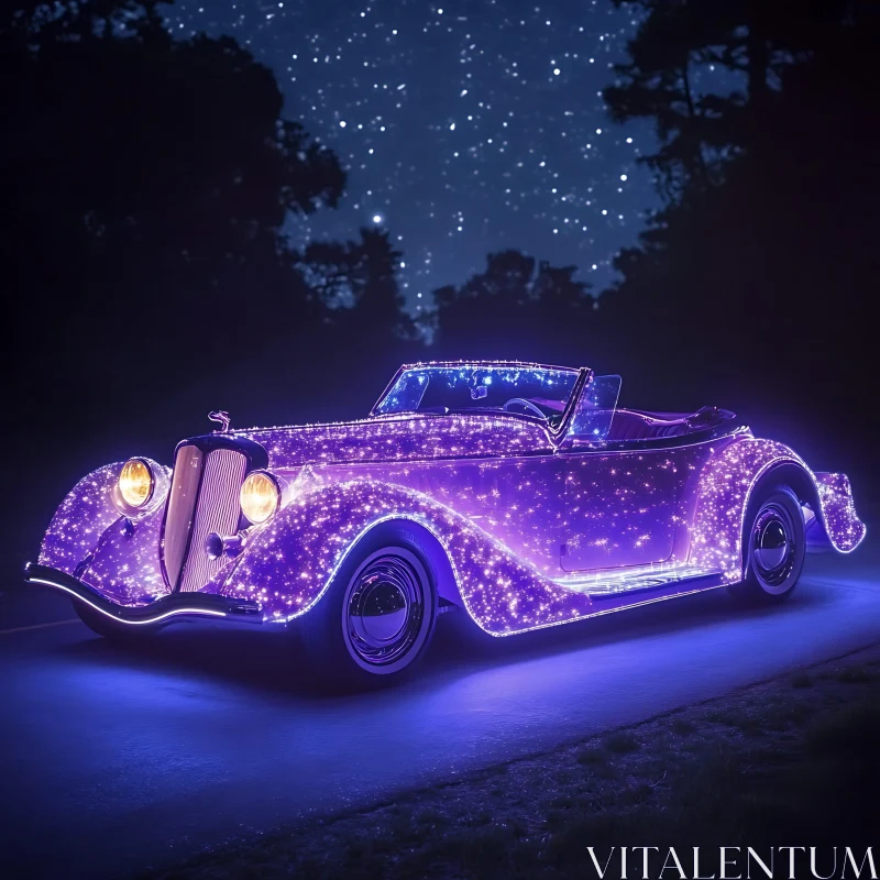 Glowing Vintage Car at Night AI Image