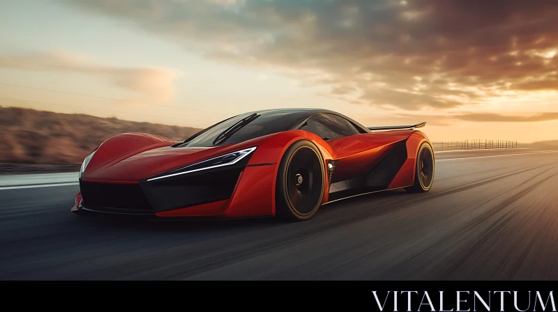 Luxury Red Sports Car on Open Road AI Image