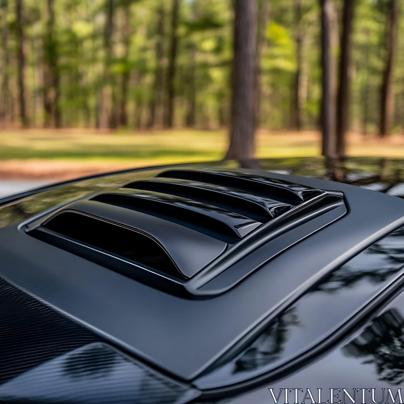 Polished Car Hood with Vent in Wooded Area AI Image