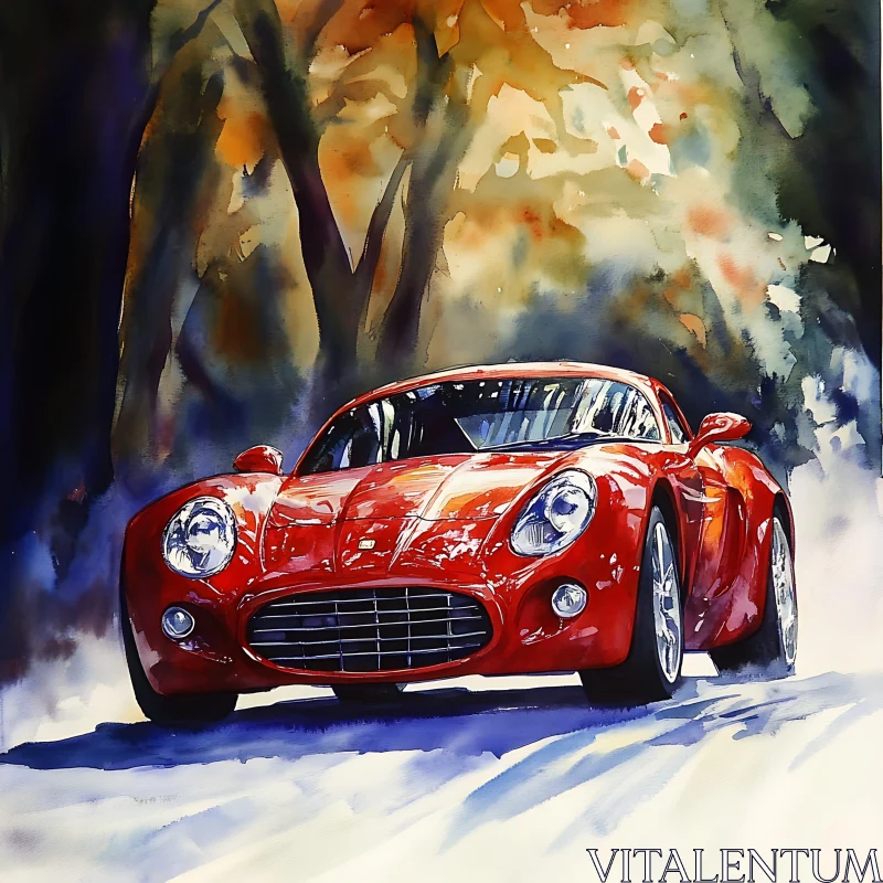 Sportscar in Autumn Forest AI Image