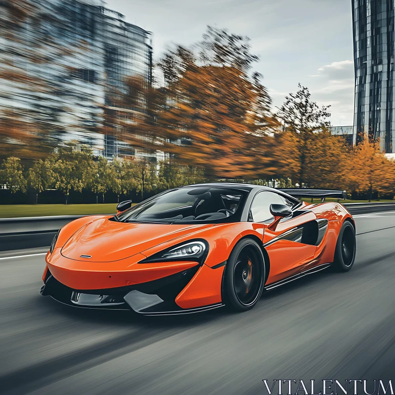 Luxurious Orange Sports Car in Motion AI Image