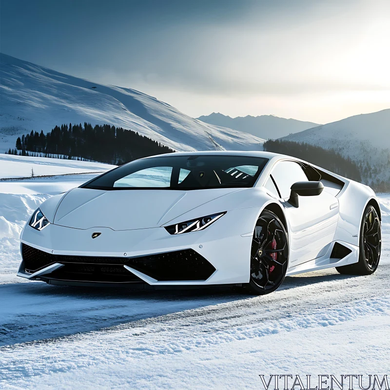 Luxury Supercar on Snowy Terrain AI Image