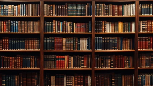 Bookshelf Filled with Classic Literature in a Library