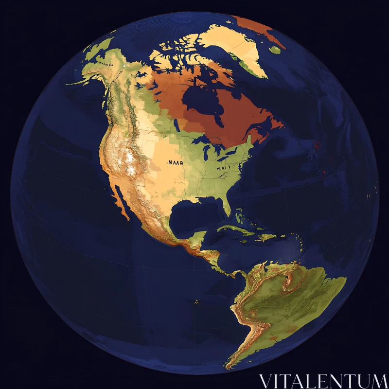 Topographical Earth Globe Featuring North America AI Image