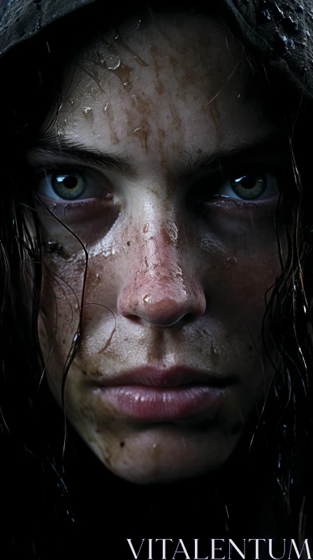 Captivating Portrait with Wet Hair and Hooded Hood AI Image