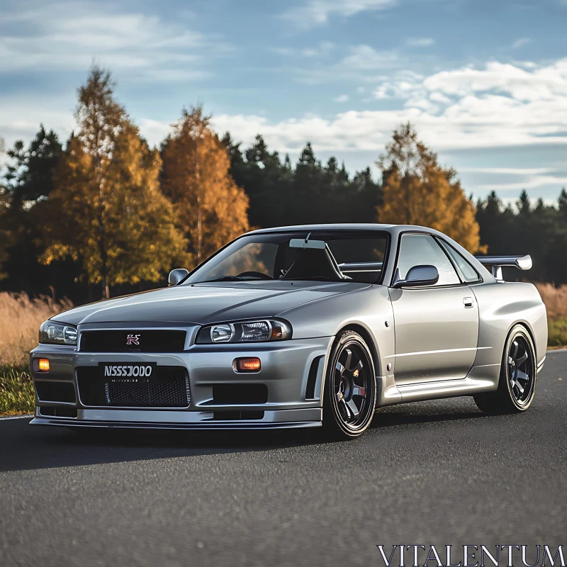 Elegant Silver Sports Car on Road AI Image